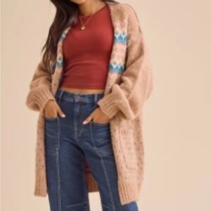 Altar’d State Fair Isle Long Knit Cardigan Beige Multi | NWT | L